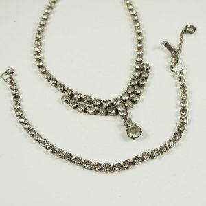 Vintage | Silver Tone Rhinestone Bracelet and Necklace Set